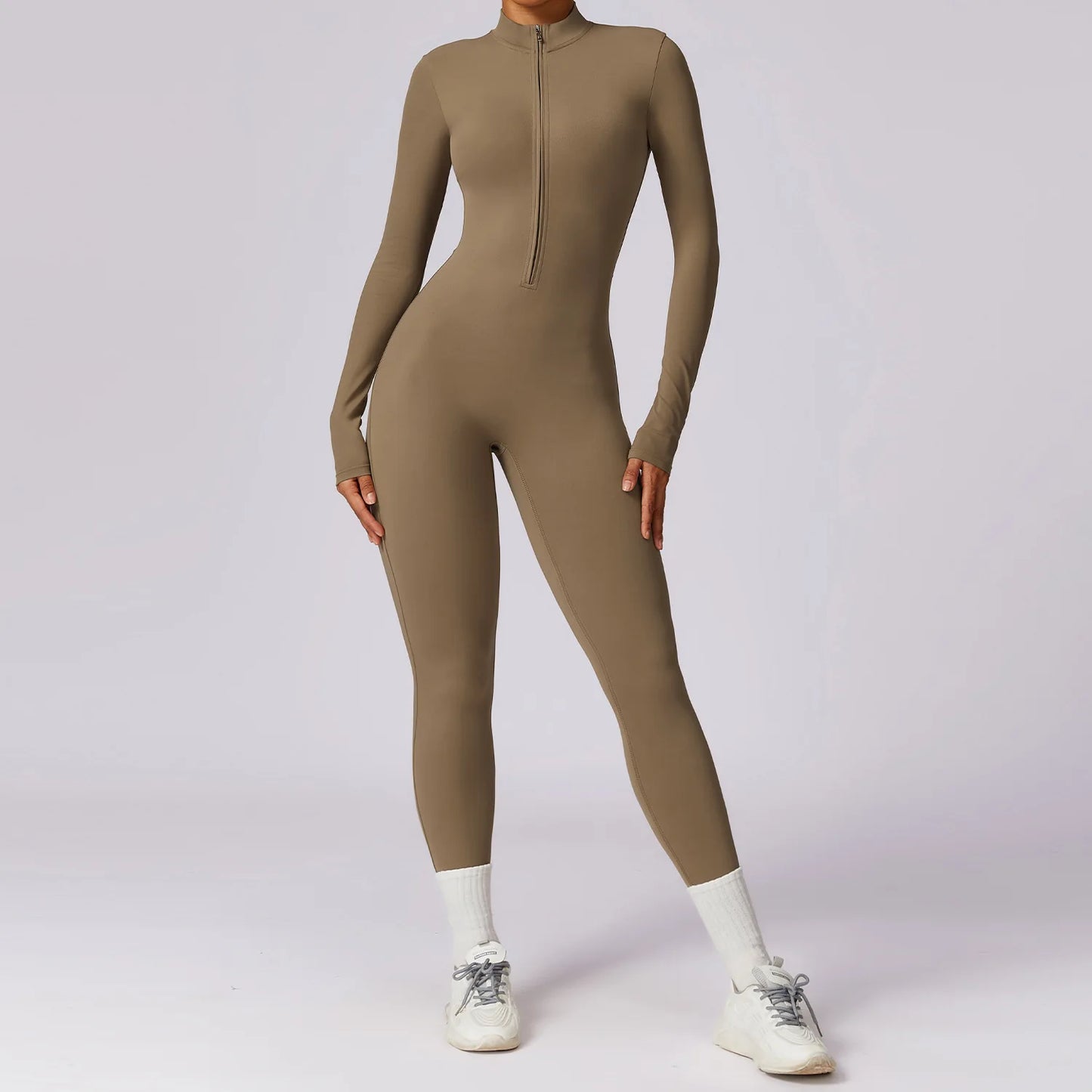 Fashion Zipper Long Sleeve Fitness Overalls Women Sportswear Quick-Dry Gym Yoga Jumpsuit Black Sport Set Women One Piece Outfit