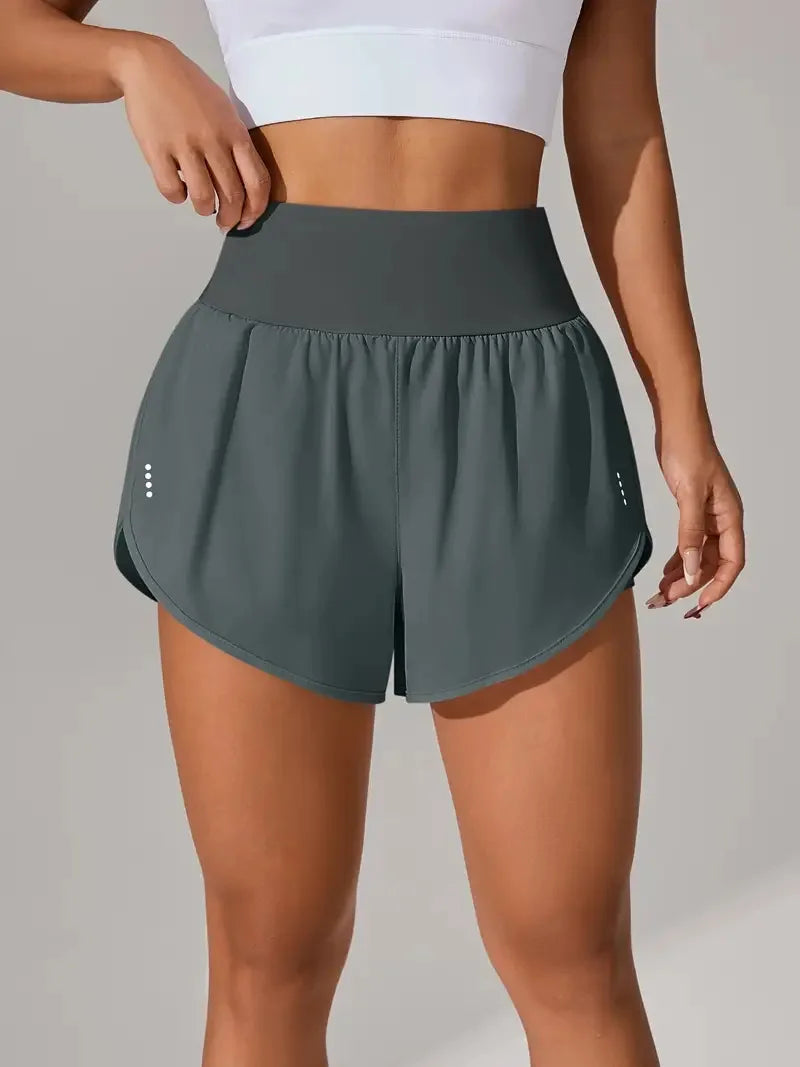 Hot Short 2 in 1 Running High Waist Gym Shorts Pockets for Women'S Sport Quick-Dry Yoga Breathable Fitness Workout Biker Pant