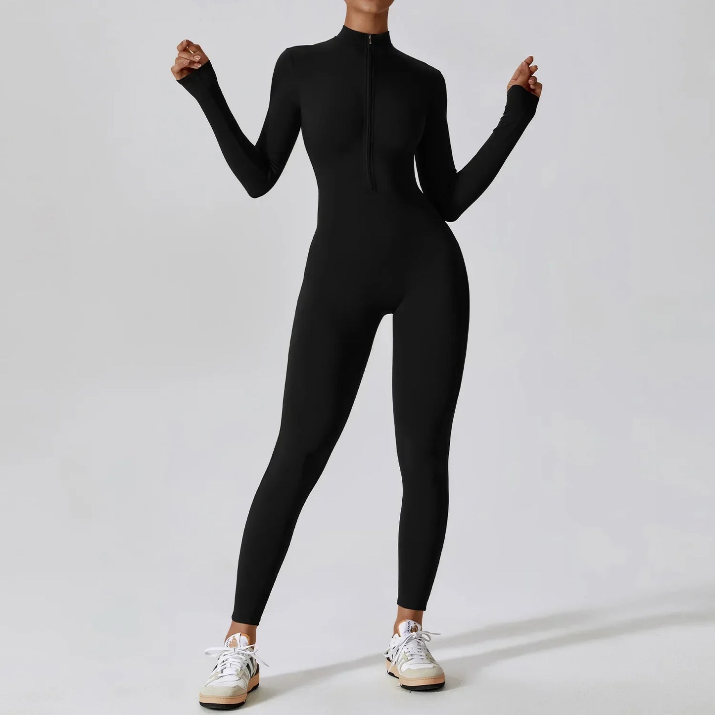 Fashion Zipper Long Sleeve Fitness Overalls Women Sportswear Quick-Dry Gym Yoga Jumpsuit Black Sport Set Women One Piece Outfit