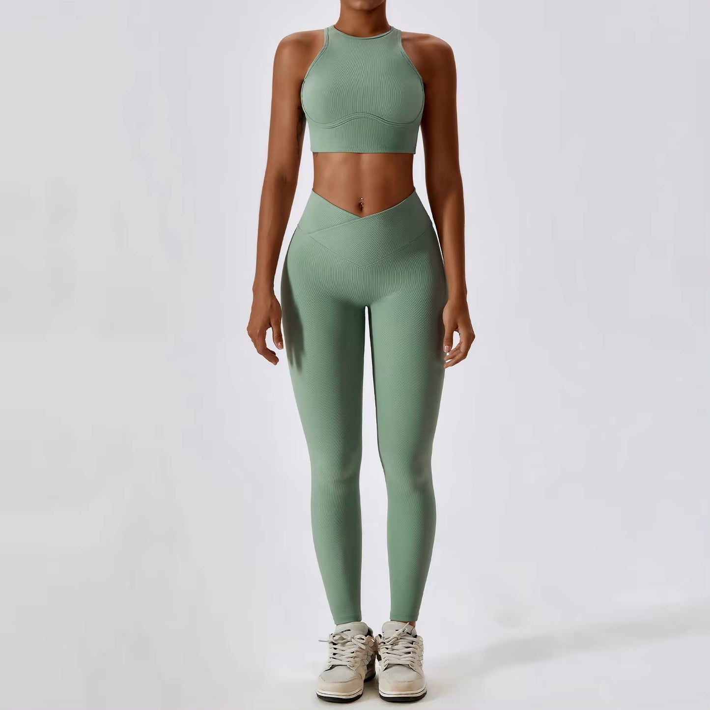 2PCS Seamless Yoga Set Gym Clothes Sportswear Yoga Suits for Women Fitness Rib Tracksuits Sports Bra Gym Leggings Sports Suits