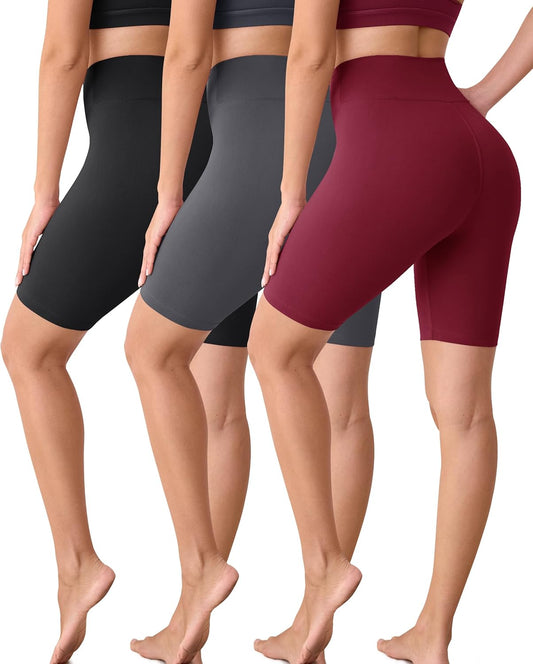 Creamlush 3 Pack Biker Shorts for Women -8" High Waisted Soft Stretchy Spandex Athletic Yoga Shorts