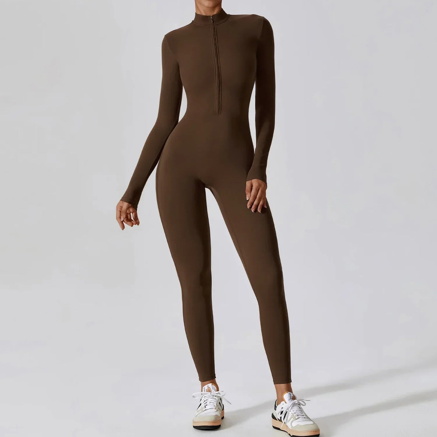 Fashion Zipper Long Sleeve Fitness Overalls Women Sportswear Quick-Dry Gym Yoga Jumpsuit Black Sport Set Women One Piece Outfit
