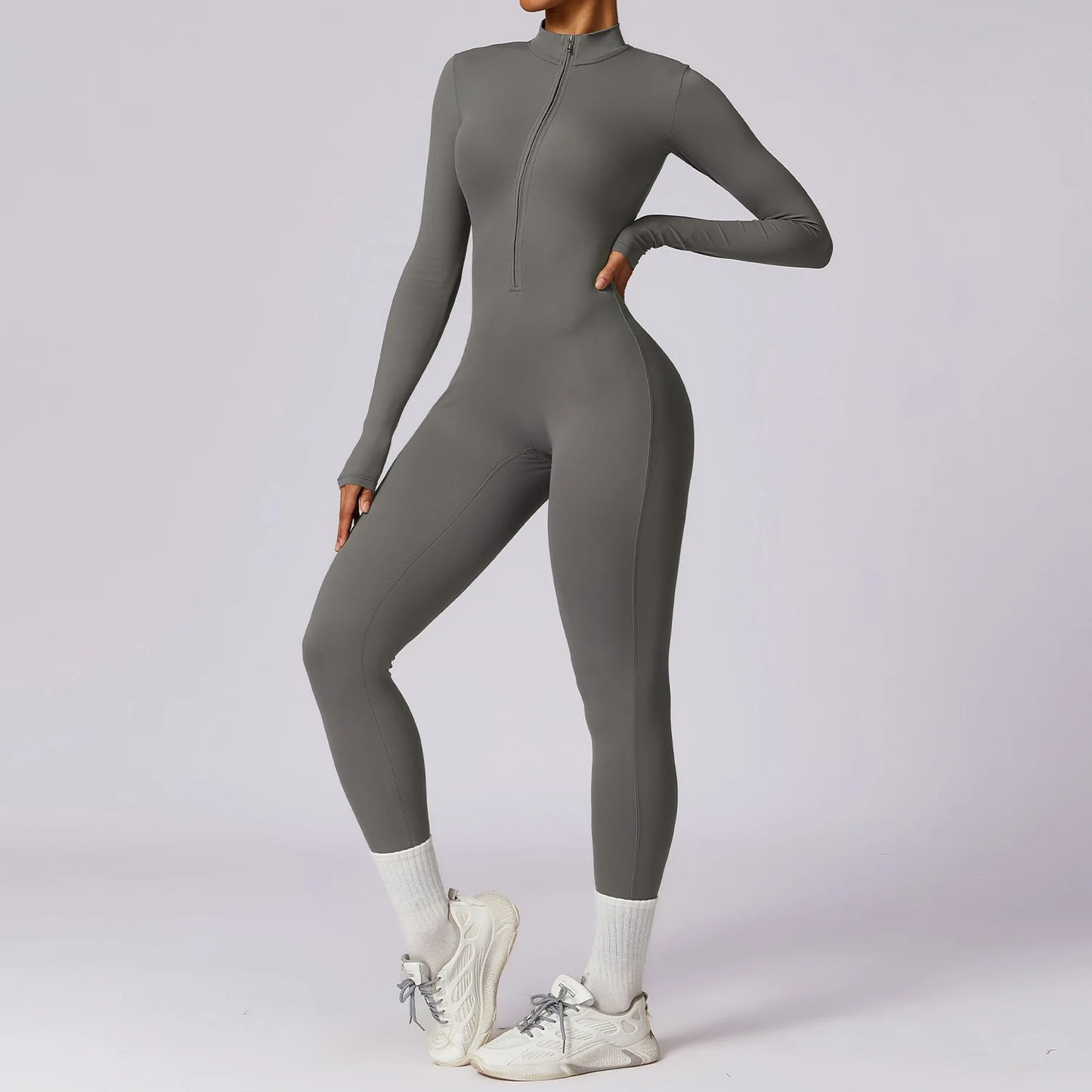 Fashion Zipper Long Sleeve Fitness Overalls Women Sportswear Quick-Dry Gym Yoga Jumpsuit Black Sport Set Women One Piece Outfit