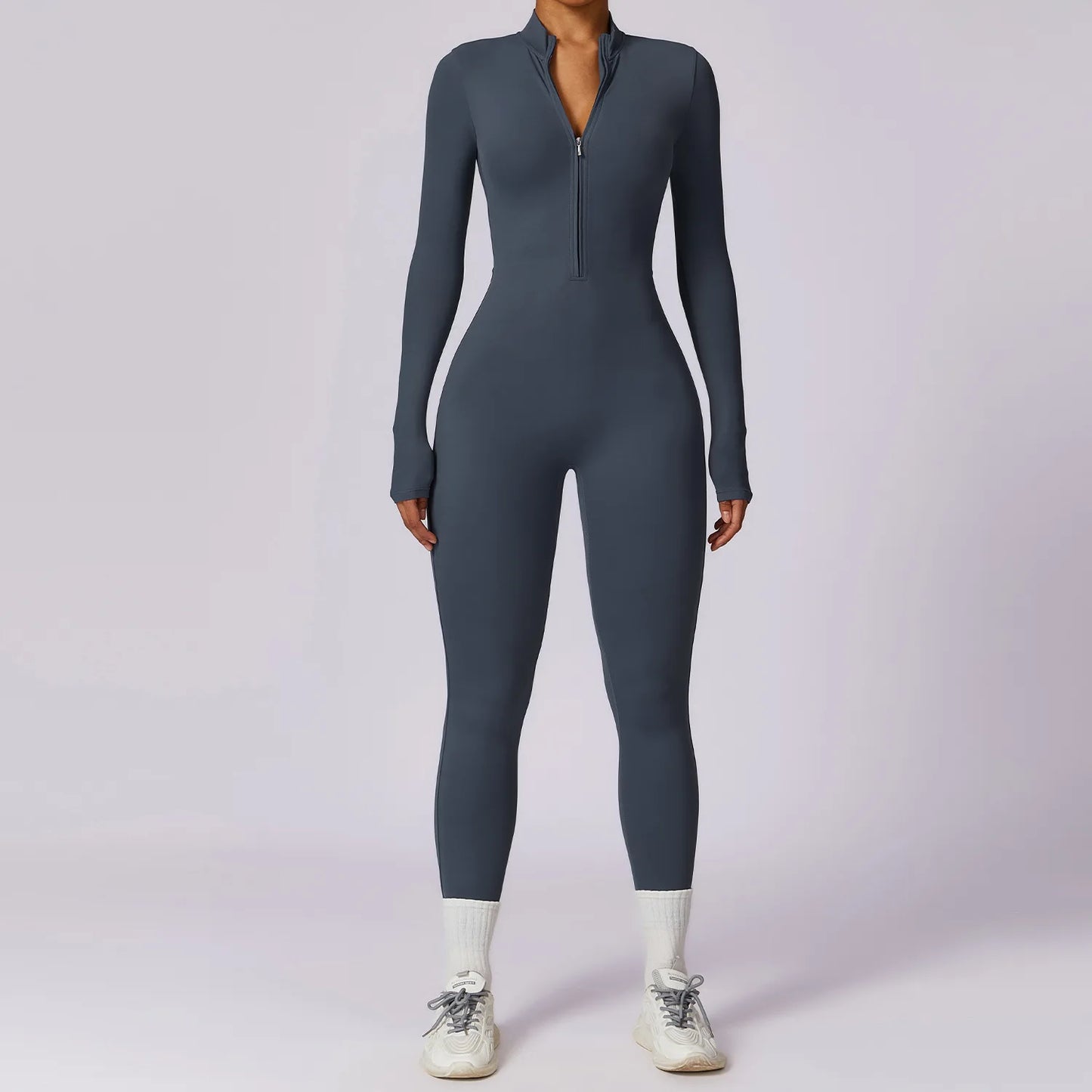Fashion Zipper Long Sleeve Fitness Overalls Women Sportswear Quick-Dry Gym Yoga Jumpsuit Black Sport Set Women One Piece Outfit